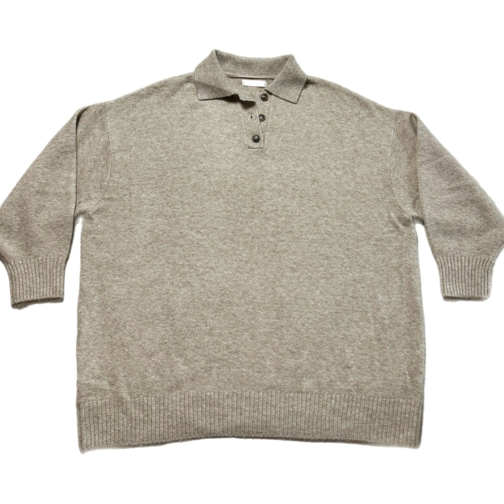 MNG Beige Wool Blend Oversized Polo Sweater XL